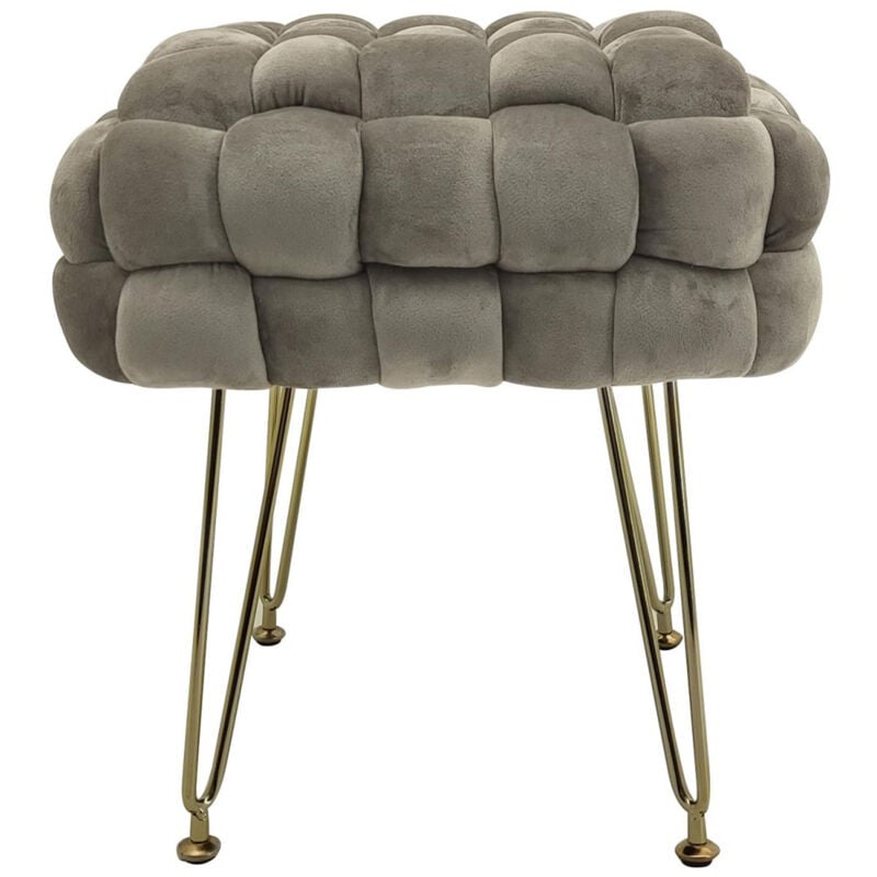 foto del prodotto pouf in velluto intrecciato con gambe in metallo oro cromato sophie poggiapiedi sgabello per casa soggiorno camera da letto salotto divano tavolino