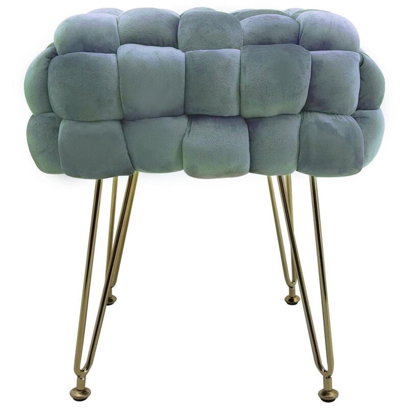 foto del prodotto pouf in velluto intrecciato con gambe in metallo oro cromato sophie poggiapiedi sgabello per casa soggiorno camera da letto salotto divano tavolino