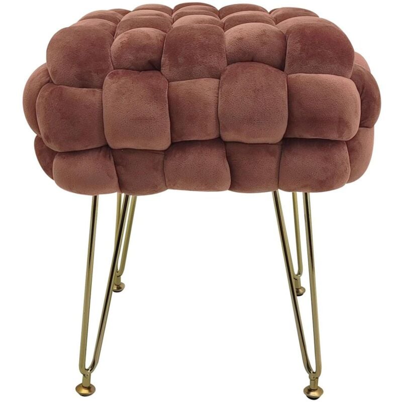 foto del prodotto pouf in velluto intrecciato con gambe in metallo oro cromato sophie poggiapiedi sgabello per casa soggiorno camera da letto salotto divano tavolino