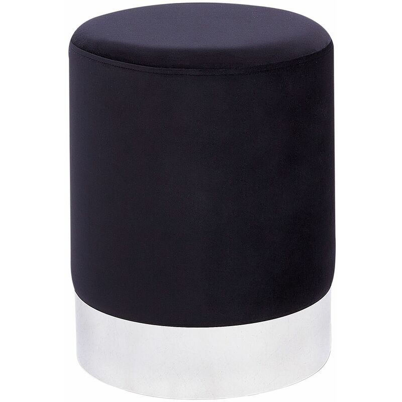 foto del prodotto pouf in velluto nero con fascia metallica argento stile glamour brigitte