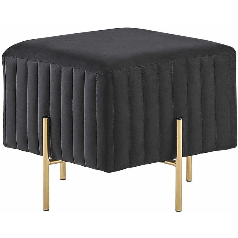 foto del prodotto pouf in velluto nero con gambe in metallo dorato 45 x 45 cm dayton