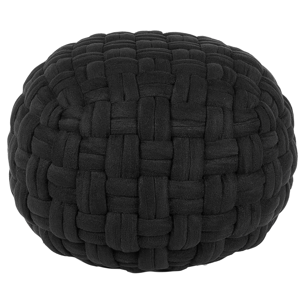 foto del prodotto pouf in velluto nero intrecciato a mano rotondo 45 x 35 cm eps riempimento poggiapiedi ottomana