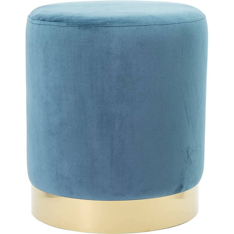 foto del prodotto pouf in velluto poggiapiedi sgabello per casa soggiorno letto camera salotto divano tavolino rotondo poltrona blu chiaro marvin