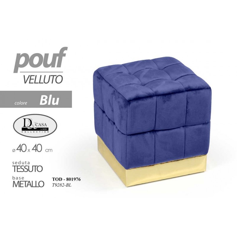 foto del prodotto pouf in velluto quadrato cm 40 blu poggiapiedi