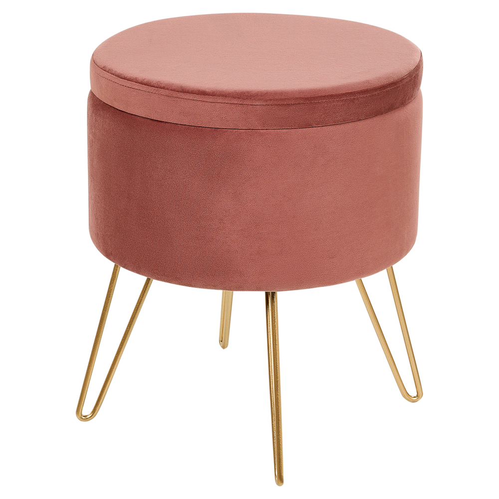 foto del prodotto pouf in velluto rosa e gambe in metallo dorato stile glamour moderno accessori