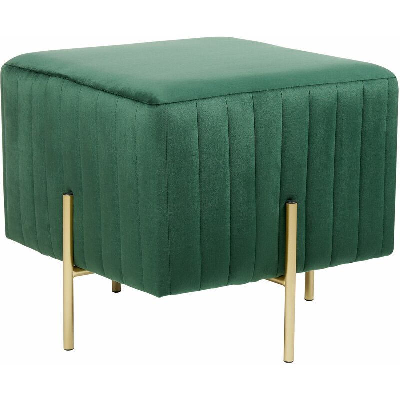 foto del prodotto pouf in velluto verde con gambe in metallo dorato 45 x 45 cm dayton
