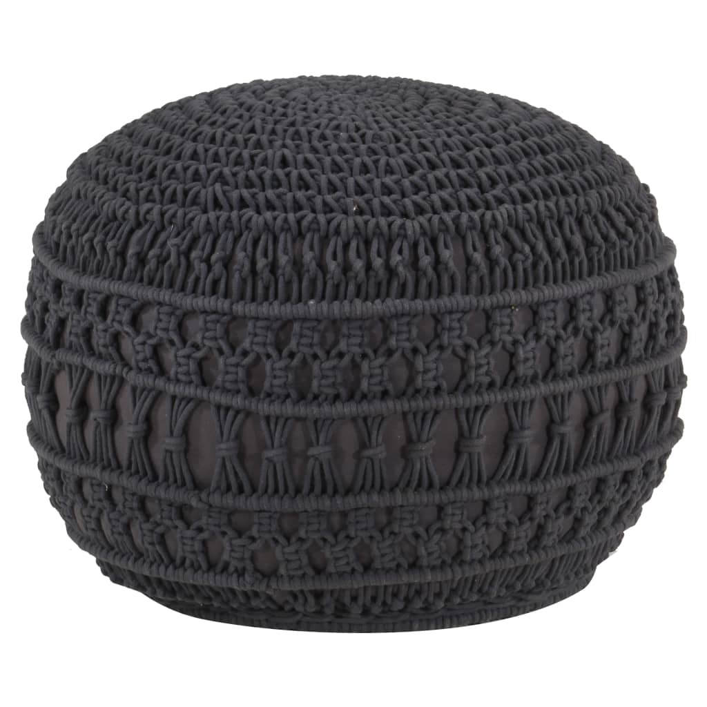 foto del prodotto pouf lavorato a mano macram antracite 45x30 cm in cotone cod mxl 70123