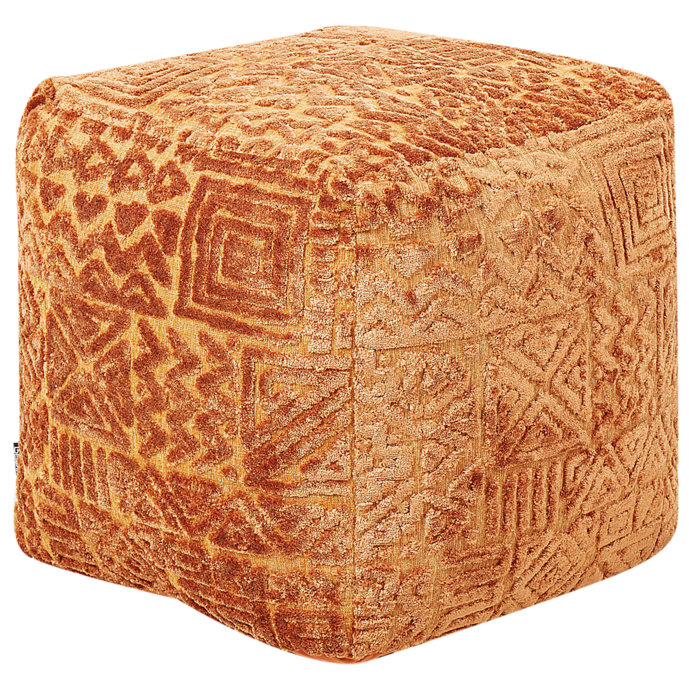 foto del prodotto pouf marrone dorato in poliestere e viscosa 50 x 50 x 50 cm con imbottitura in eps rivestimento spesso con motivo boh mien.