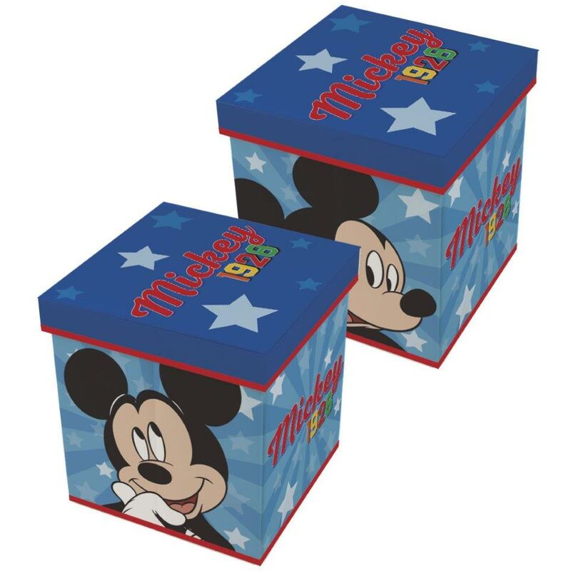 foto del prodotto pouf mickey mouse contenitore portagiochi in tessuto con seduta