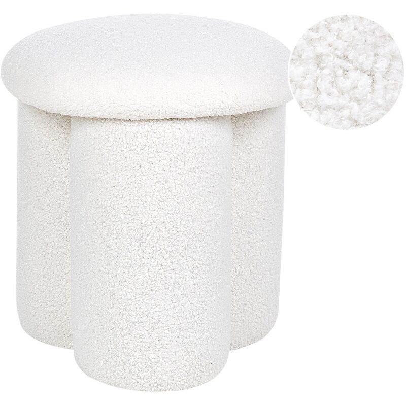 foto del prodotto pouf moderno rotondo a forma di fungo, poggiapiedi d accento in tessuto boucle per la camera da letto, soggiorno bianco carrington