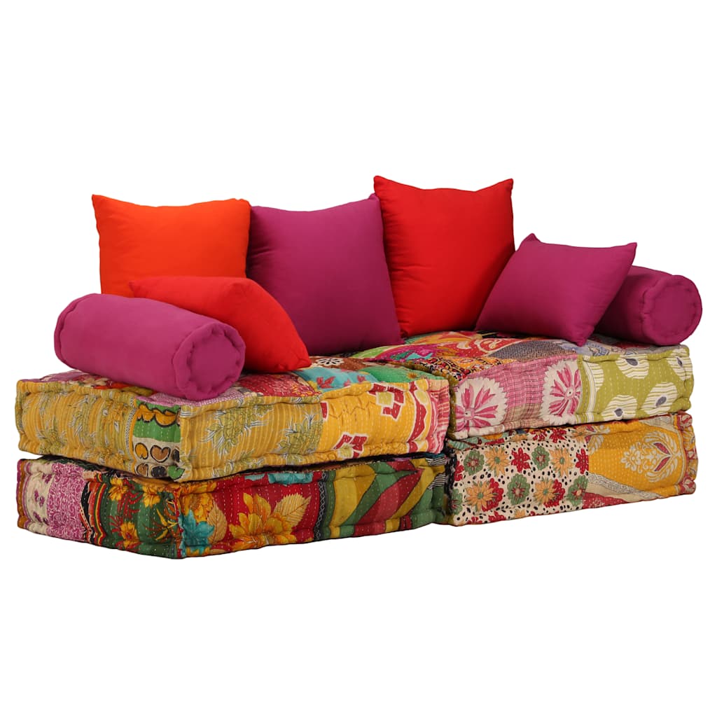 foto del prodotto pouf modulare a 2 posti in tessuto patchwork cod mxl 68155