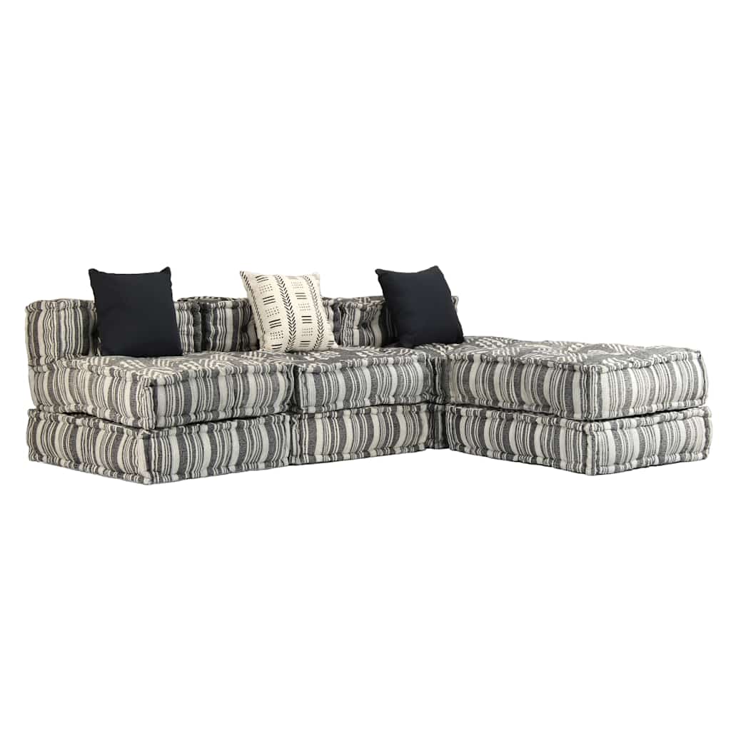 foto del prodotto pouf modulare a 3 posti in tessuto grigio a strisce cod mxl 56369