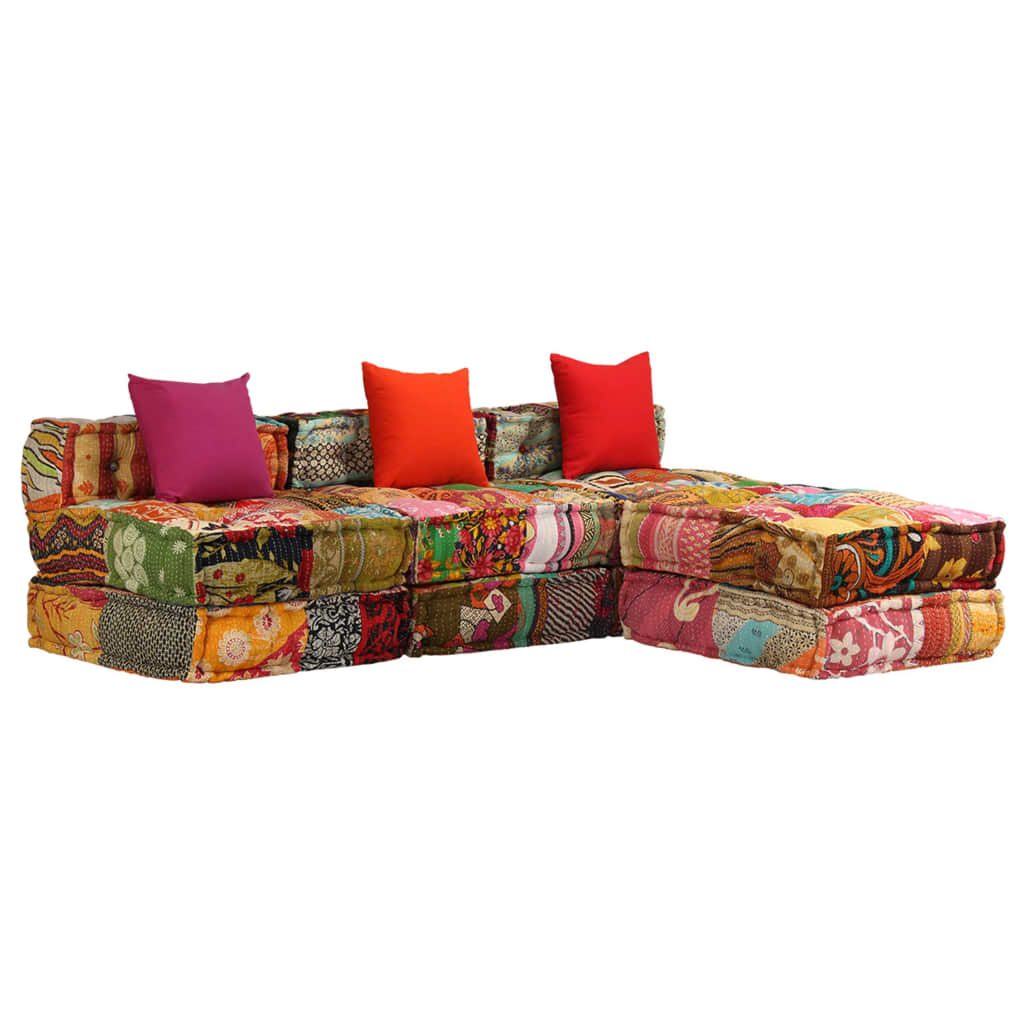 foto del prodotto pouf modulare a 3 posti in tessuto patchwork cod mxl 68386