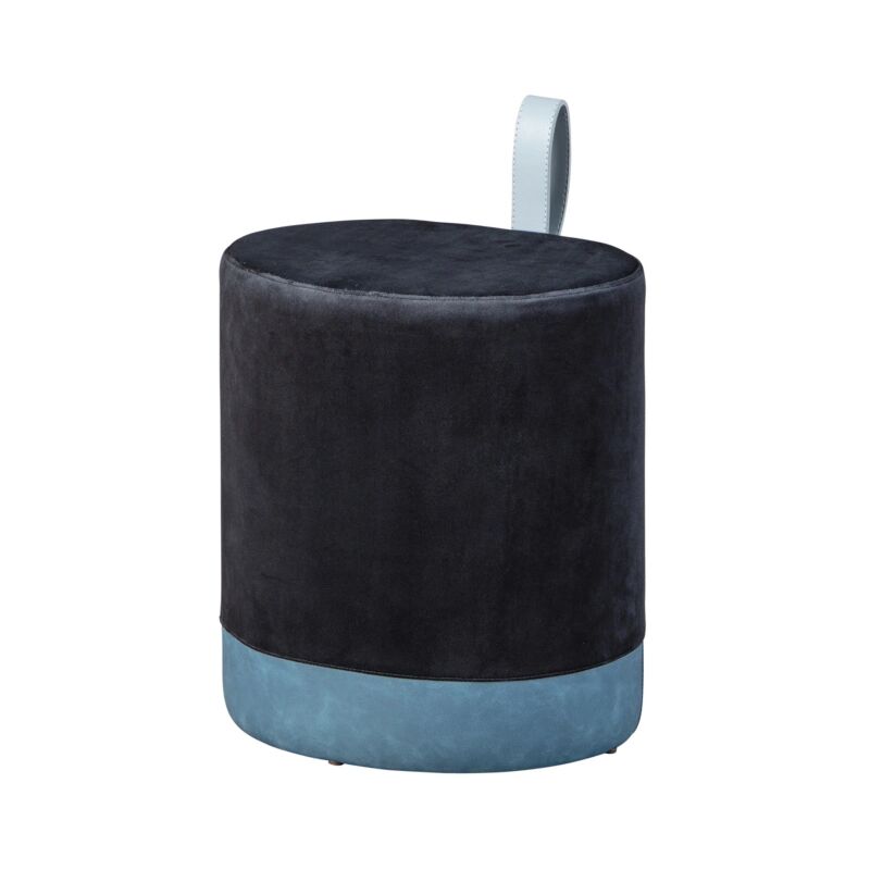 foto del prodotto pouf nero e azzurro con maniglia in ecopelle, 38x32,5x43 cm