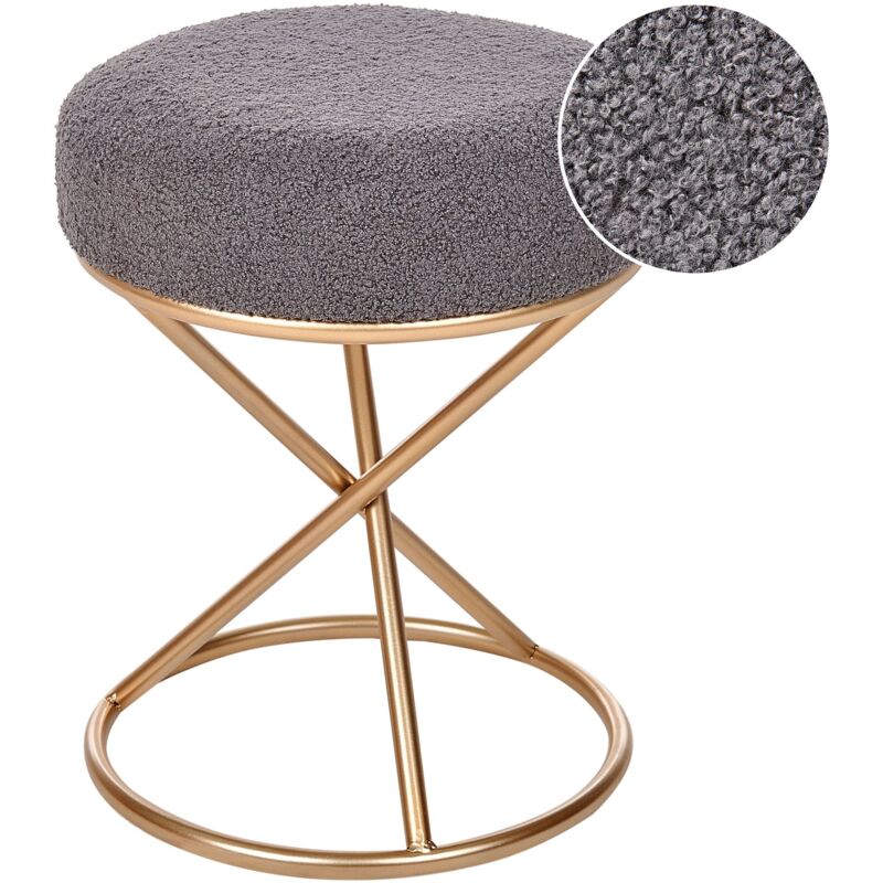 foto del prodotto pouf occasionale imbottito in boucle moderno glam gambe dorate in metallo grigio presho