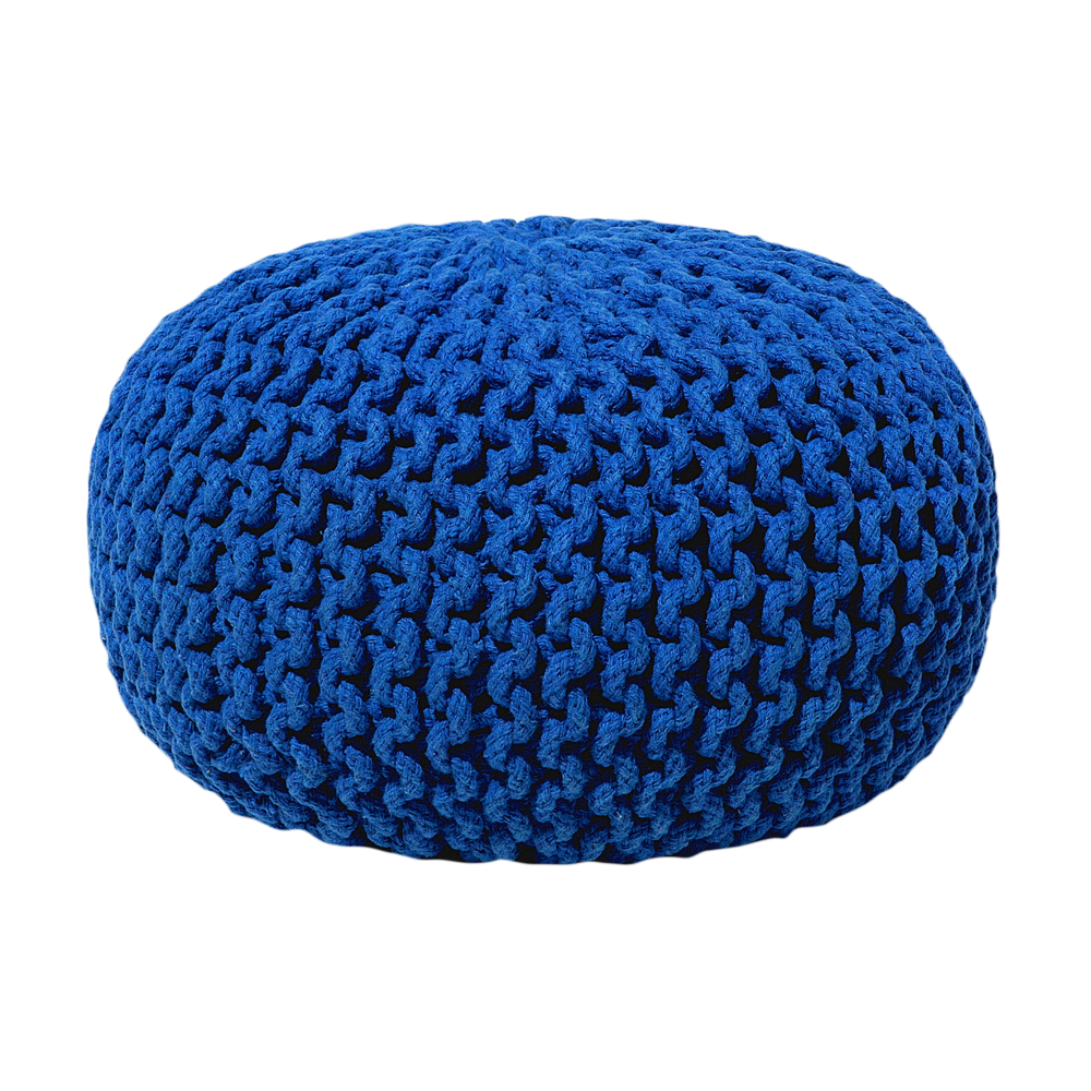 foto del prodotto pouf ottomana blu scuro in cotone lavorato a maglia perline eps riempimento rotondo piccolo poggiapiedi 40 x 25 cm