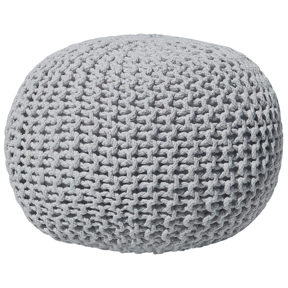 foto del prodotto pouf ottomana grigio chiaro in cotone lavorato a maglia perline eps riempimento rotondo piccolo poggiapiedi 50 x 35 cm