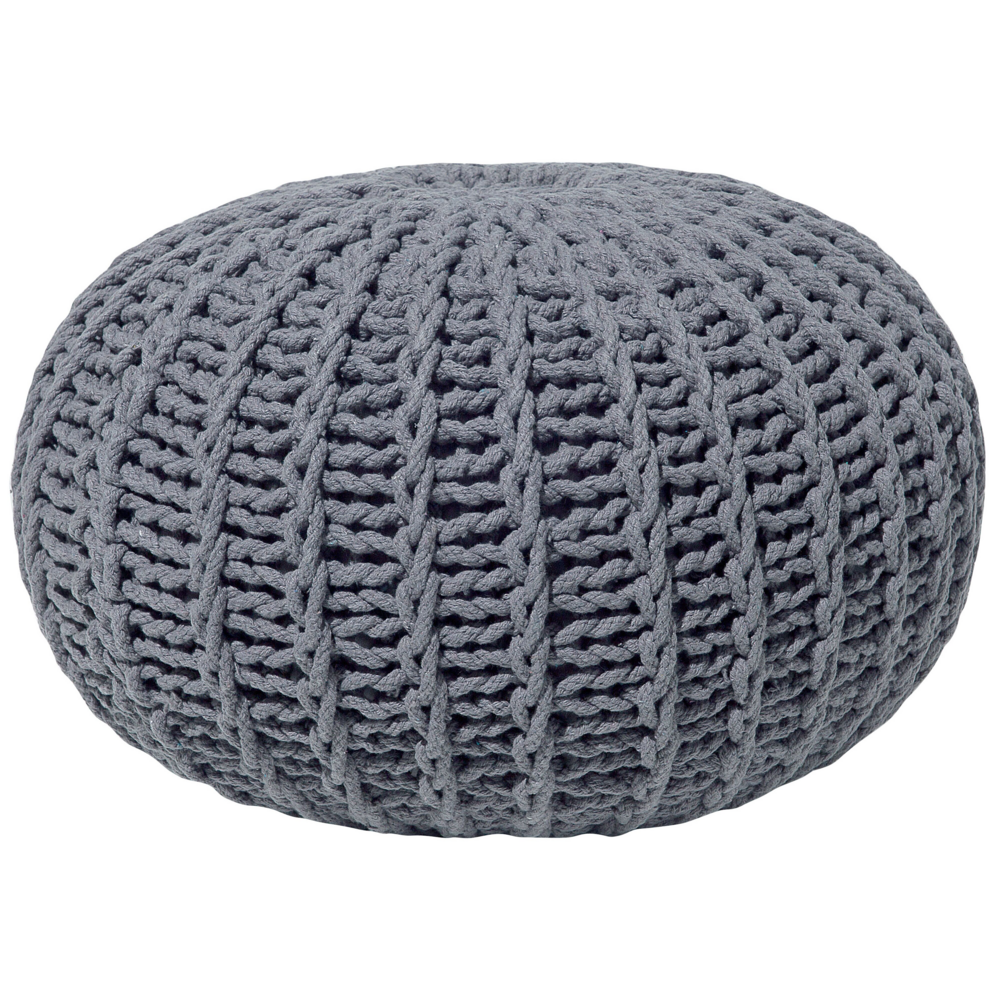 foto del prodotto pouf ottomana grigio in cotone lavorato a maglia perline eps riempimento rotondo piccolo poggiapiedi 50 x 35 cm