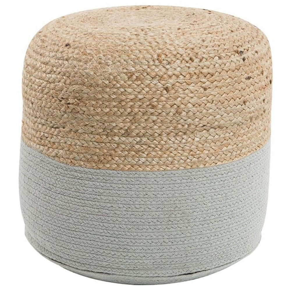 foto del prodotto pouf ottomana grigio iuta perline eps riempimento rotondo 46 cm stile boho