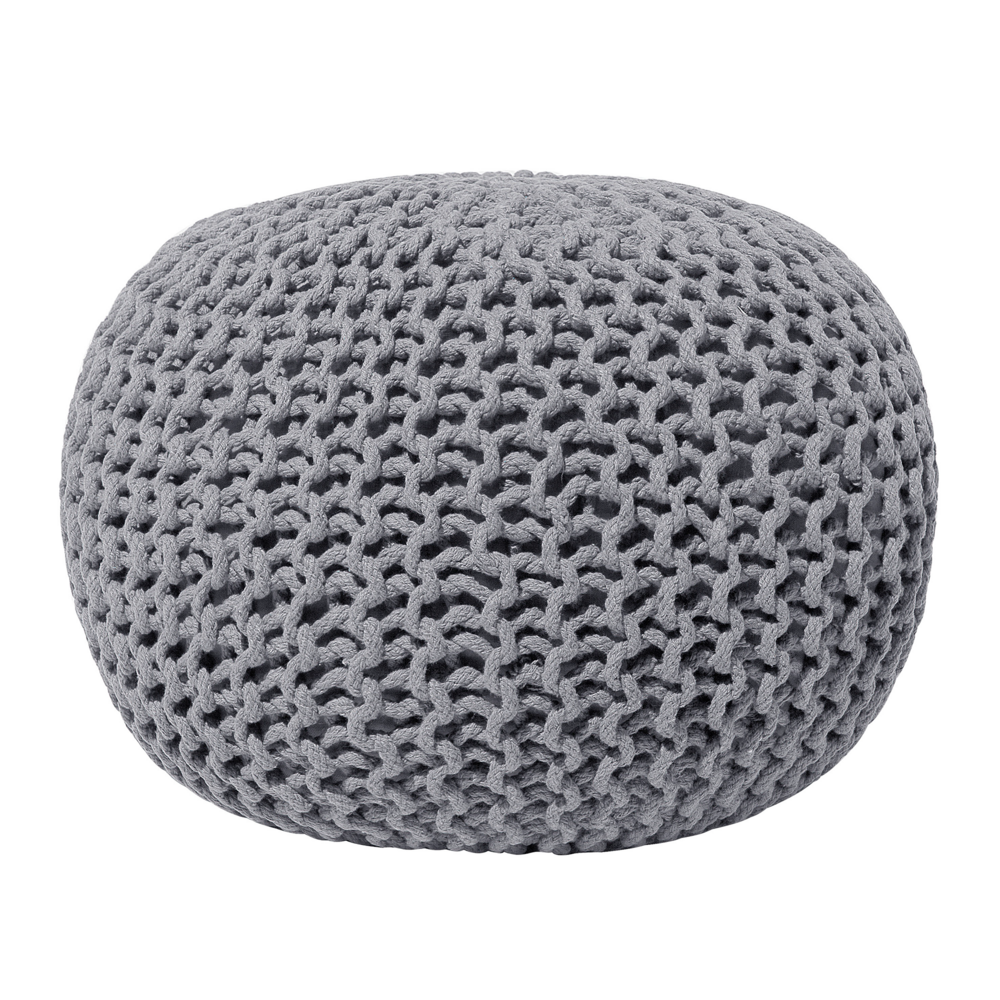 foto del prodotto pouf ottomana grigio scuro in cotone lavorato a maglia perline eps riempimento rotondo piccolo poggiapiedi 50 x 35 cm