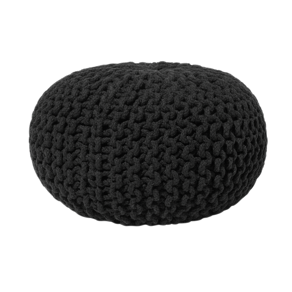 foto del prodotto pouf ottomana in cotone lavorato a maglia nero perline eps riempimento rotondo piccolo poggiapiedi 40 x 25 cm