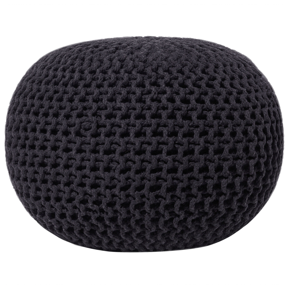 foto del prodotto pouf ottomana in cotone lavorato a maglia nero perline eps riempimento rotondo piccolo poggiapiedi 50 x 35 cm