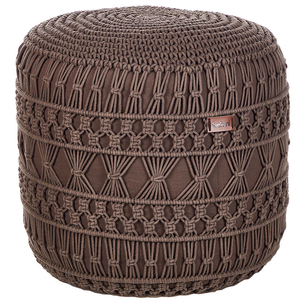 foto del prodotto pouf ottomana intrecciata a mano in cotone e macramè tortora 45 x 45 cm soggiorno camera da letto