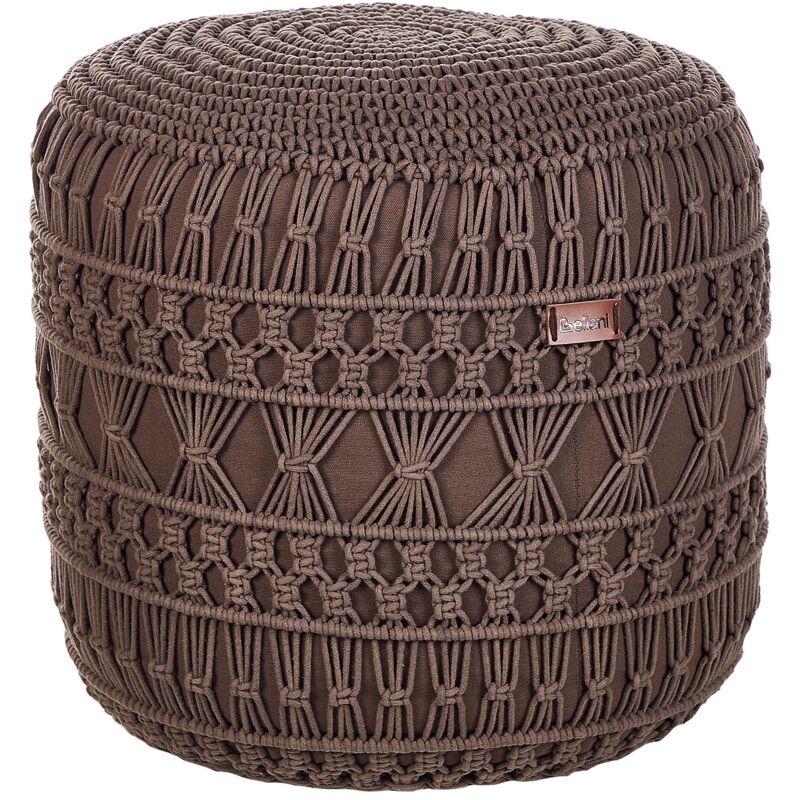 foto del prodotto pouf ottomana intrecciata a mano in cotone e macram tortora 45 x 45 cm thakot