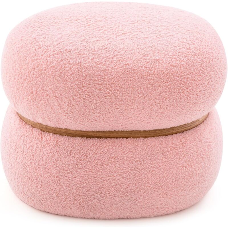 foto del prodotto pouf ottomano, sgabello imbottito in tessuto di lana d agnello e in schiuma, poggiapiedi con cuscinetti antiscivolo, 44 x 35 x 35 cm, rosa