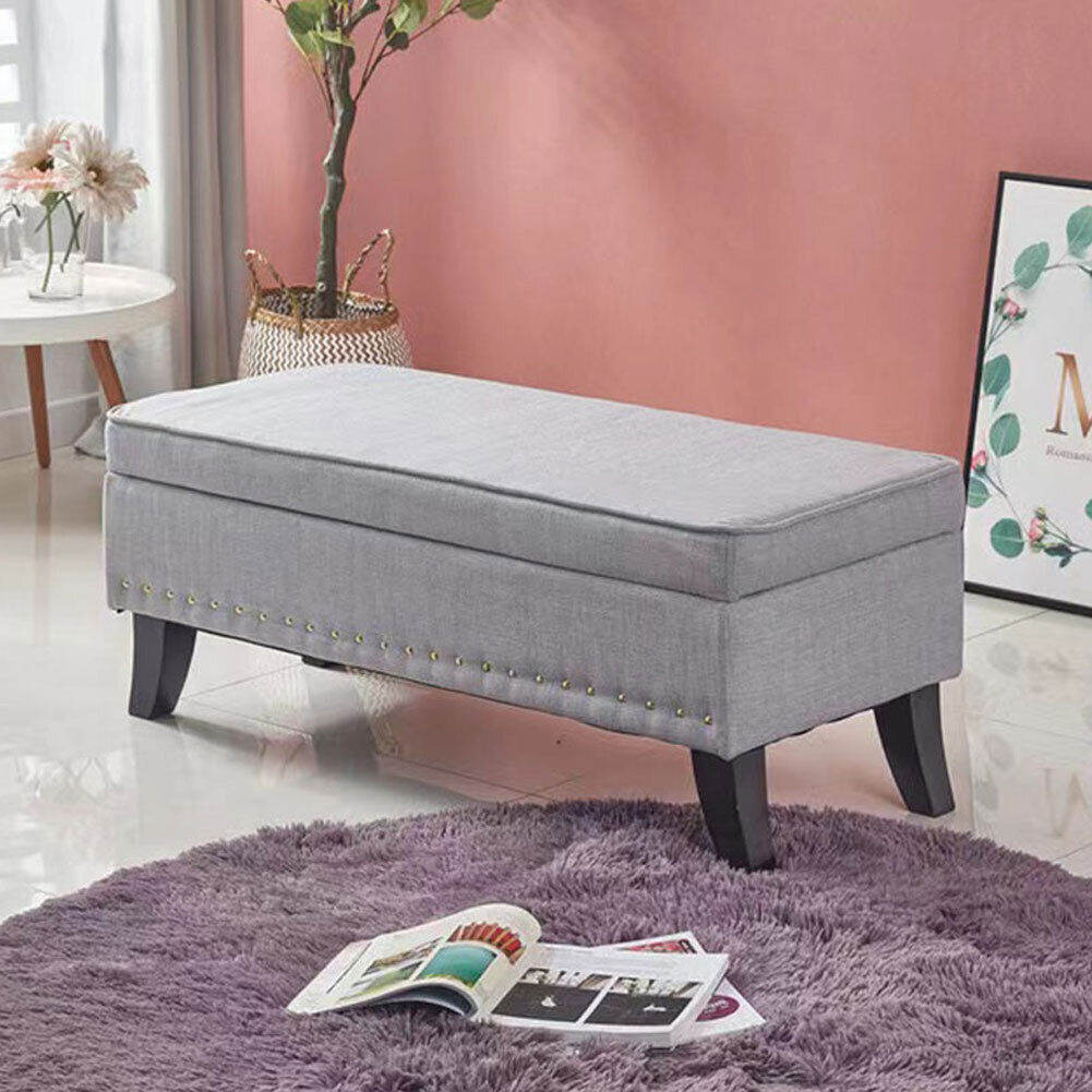 foto del prodotto pouf panca contenitore in lino rettangolare morbido capiente divanetto divano
