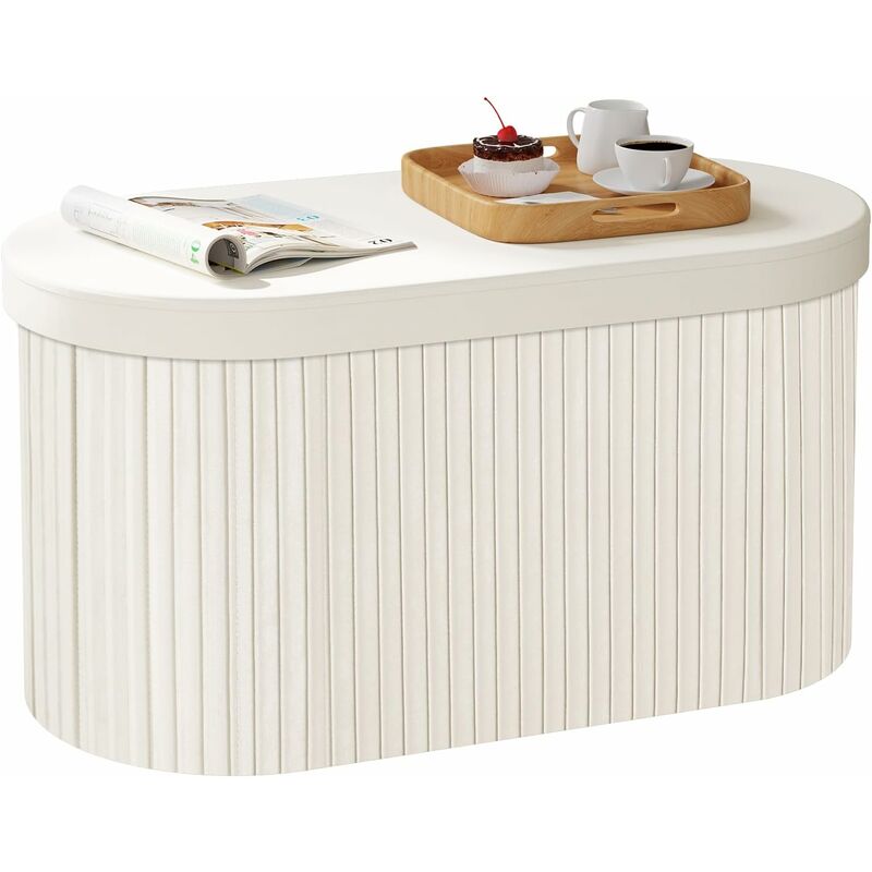 foto del prodotto pouf panca ottomana pieghevole contenitore portaoggetti di interno 76 litri con coperchio ribaltabile crema woltu