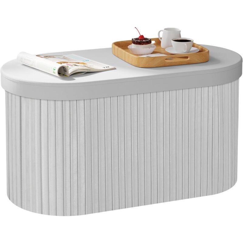 foto del prodotto pouf panca ottomana pieghevole contenitore portaoggetti di interno 76 litri con coperchio ribaltabile grigio chiaro woltu