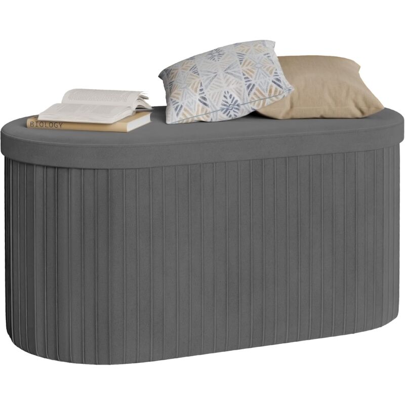 foto del prodotto pouf panca ottomana pieghevole contenitore portaoggetti di interno 76 litri con coperchio ribaltabile grigio scuro woltu