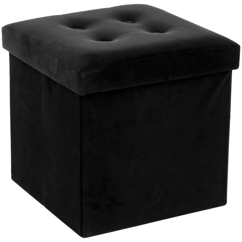foto del prodotto pouf pieghevole atmosphera in velluto nero con contenitore e design elegante