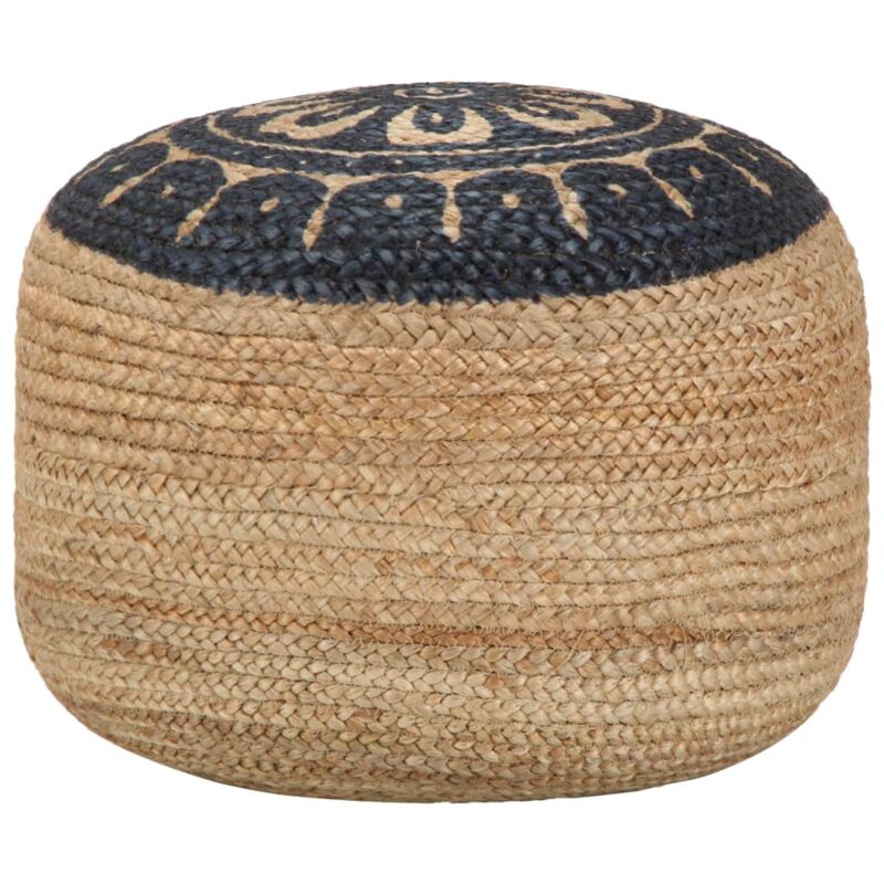 foto del prodotto pouf poggiapiedi fatto a mano 45 x 30 cm in iuta marrone motivo stampato blu dec029975