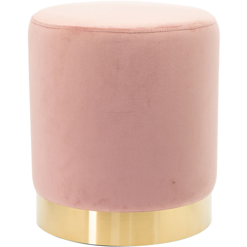 foto del prodotto pouf poggiapiedi in velluto rosa struttura in legno 31x31x38 cm base dorata metallo