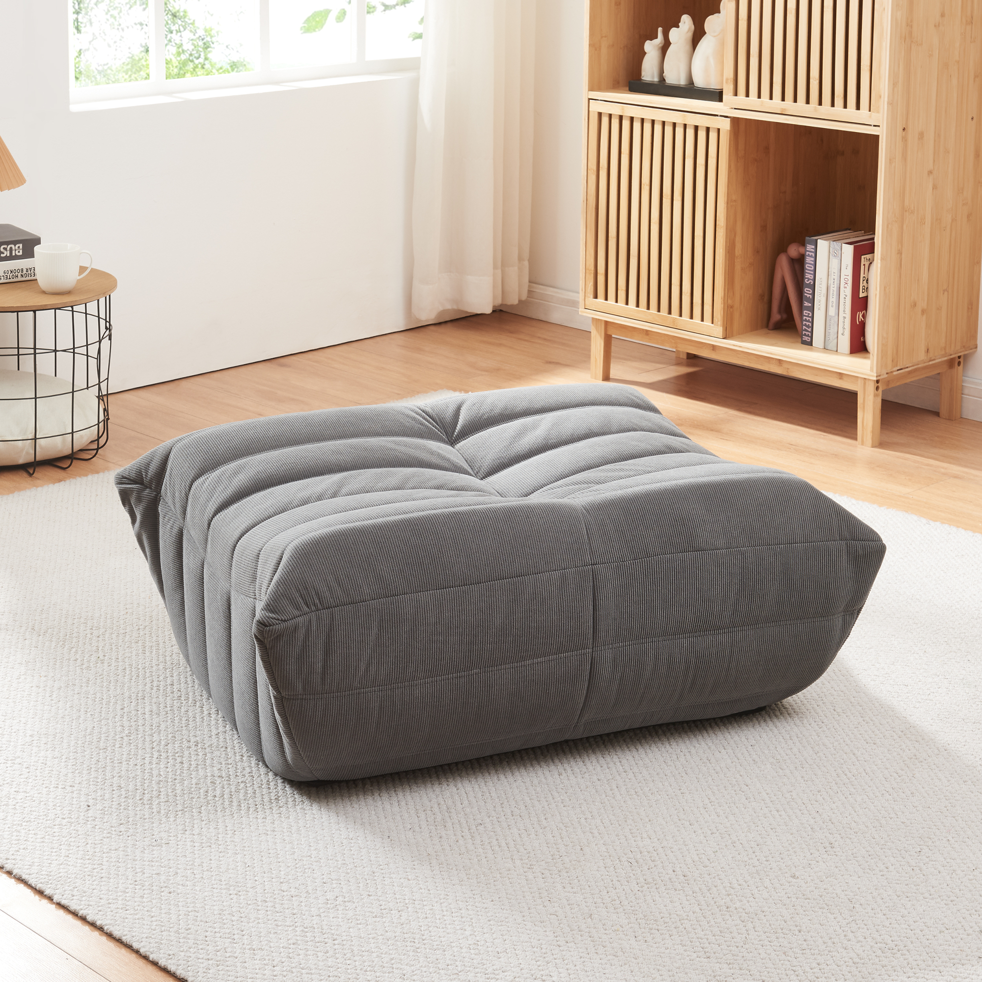 foto del prodotto pouf poggiapiedi kods imbottito in velluto a coste 35x80x65 cm grigio en.casa 