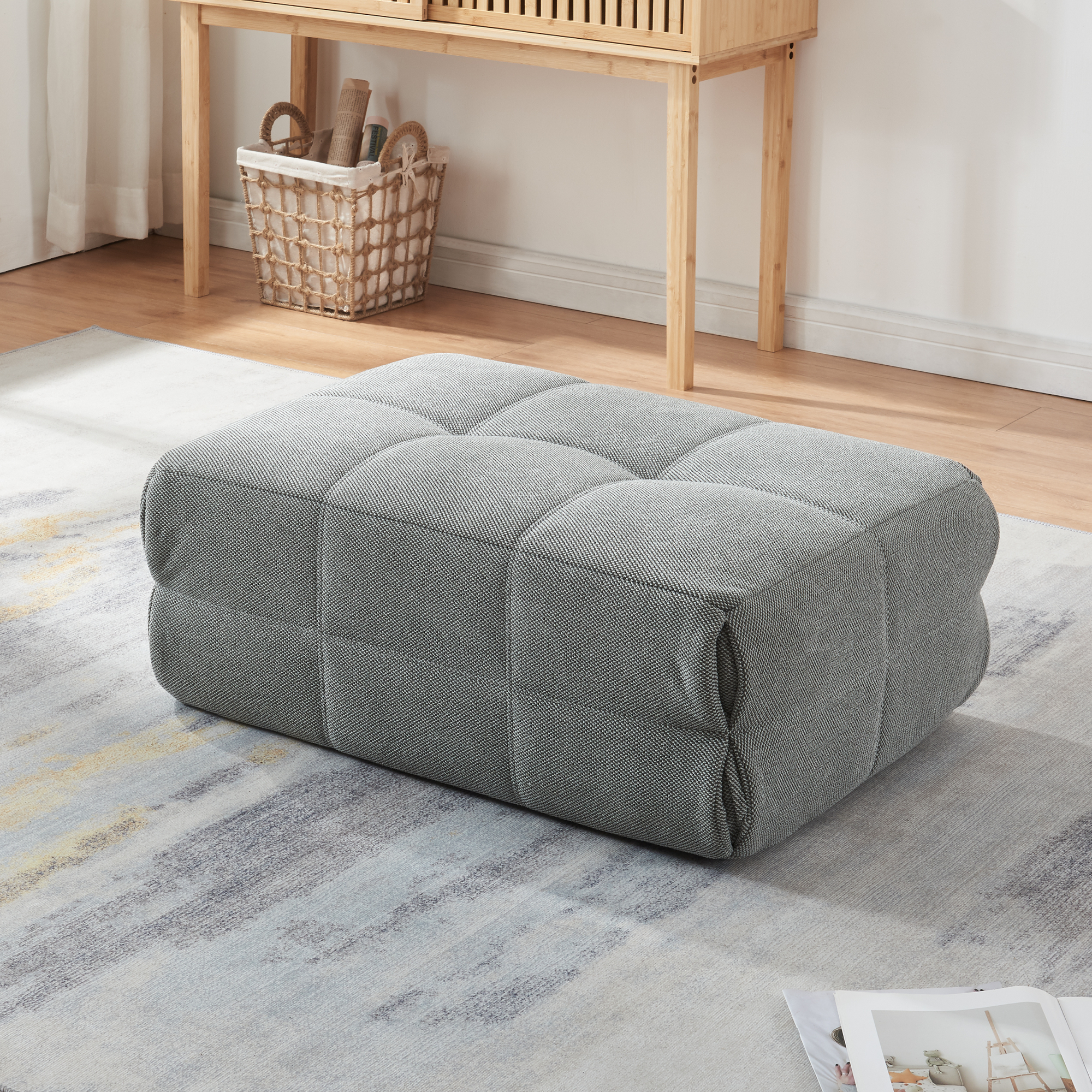 foto del prodotto pouf poggiapiedi koskyvn imbottito 35 x 80 x 55 cm grigio en.casa 