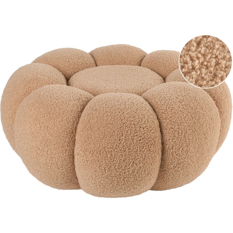 foto del prodotto pouf poggiapiedi moderno rotondo grande in tessuto boucle d accento camera da letto soggiorno marrone chiaro beaufort