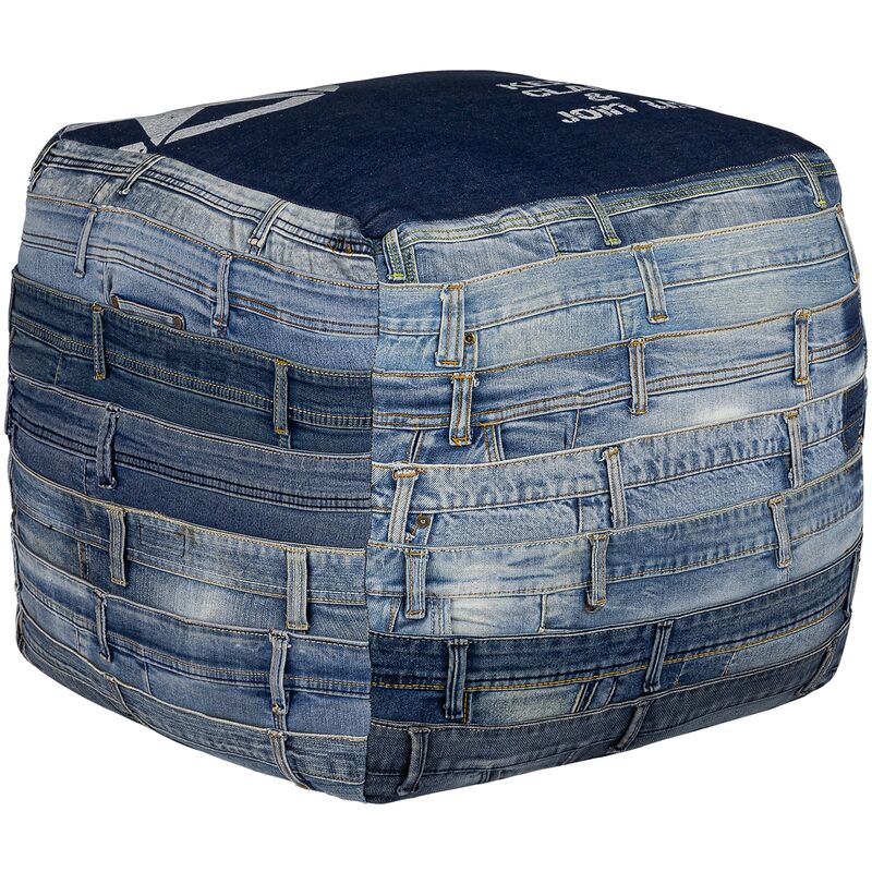 foto del prodotto pouf poggiapiedi pittsburgh imbottito 45x45x45 cm colore blu tabouret in jeans fatto a mano sedile per soggiorno da divano ottomano per salotto