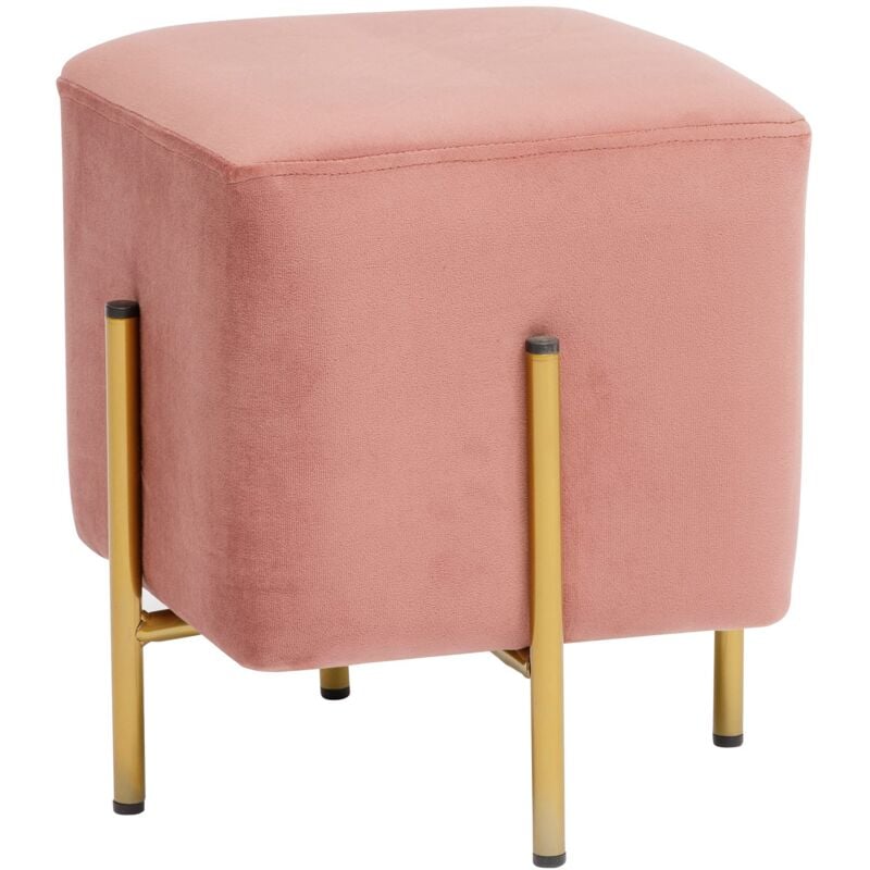foto del prodotto pouf poggiapiedi quadrato in velluto, pouf da salotto imbottito, pouf panchetto per camera da letto, rosa cipria, 33x33x38 cm baroni home