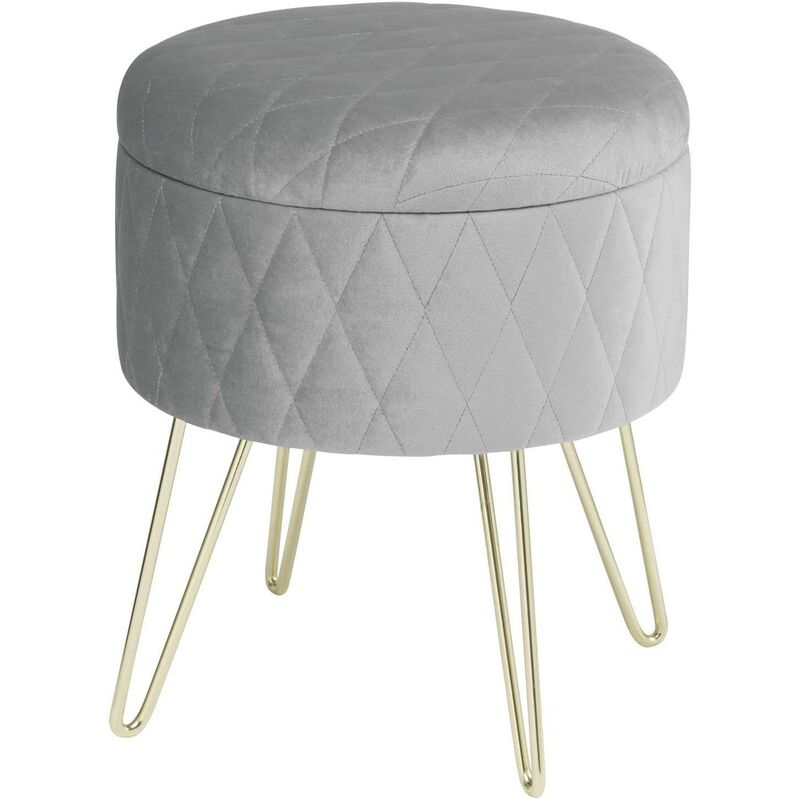 foto del prodotto pouf poggiapiedi rimovibile sgabello stoccaggio contenitore velluto grigio chiaro woltu
