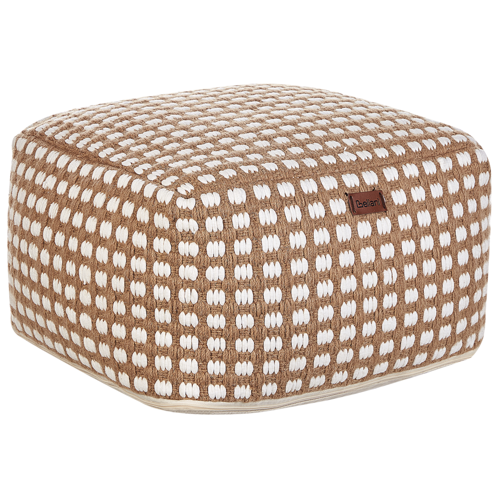 foto del prodotto pouf poggiapiedi tessuto a mano in cotone e lana beige 50 x 50 x 30 cm soggiorno camera da letto