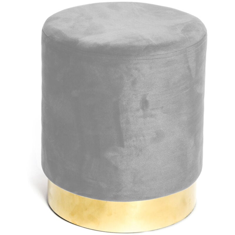 foto del prodotto pouf poggiapiedi velvet in velluto grigio chiaro con base dorata design elegante, 32xh40 cm, resistente fino a 150 kg