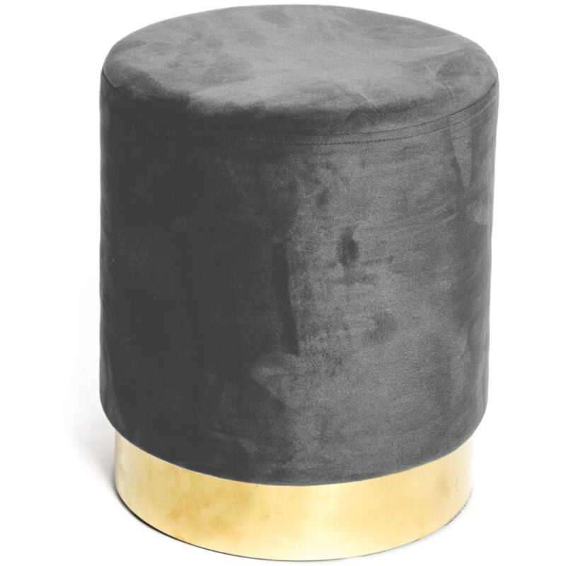 foto del prodotto pouf poggiapiedi velvet in velluto grigio scuro con base dorata design elegante, ø32xh40 cm, morbido, resistente fino a 150 kg