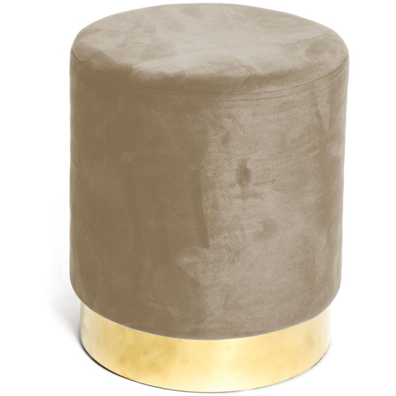 foto del prodotto pouf poggiapiedi velvet in velluto tortora con base dorata design elegante, 32xh40 cm, morbido, resistente fino a 150 kg