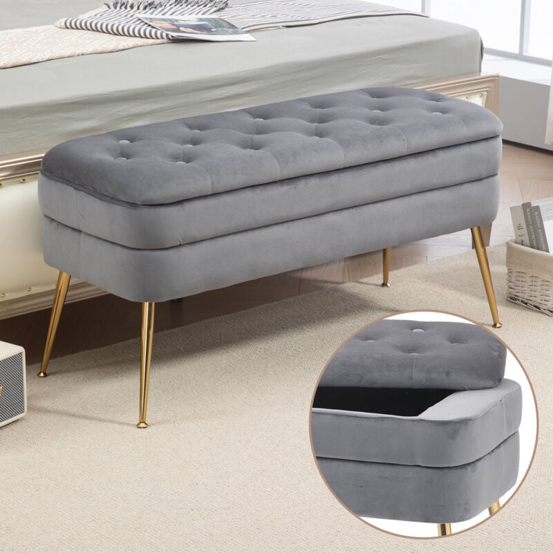 foto del prodotto pouf portaoggetti, panca per camera da letto, pouf portaoggetti imbottito in tessuto con cerniera di sicurezza, poggiapiedi imbottito per ingresso,
