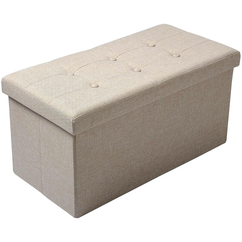 foto del prodotto pouf portaoggetti ripiegabile cassa panca contenitore sgabello lino oxford beige woltu