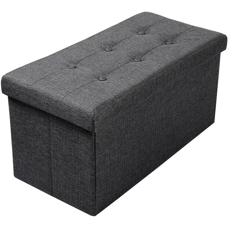 foto del prodotto pouf portaoggetti ripiegabile cassa panca contenitore sgabello lino oxford grigio scuro woltu