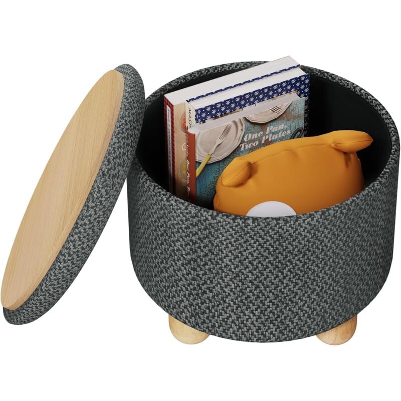 foto del prodotto pouf pouff puff contenitore baule sgabello in tessuto grigio scuro 39x33 cm woltu